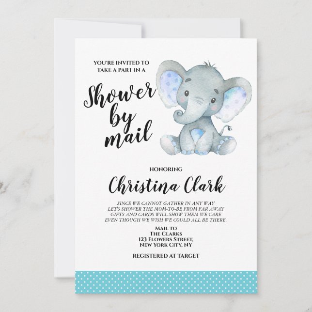 Invitation Douche pour éléphant par mail Cute (Devant)