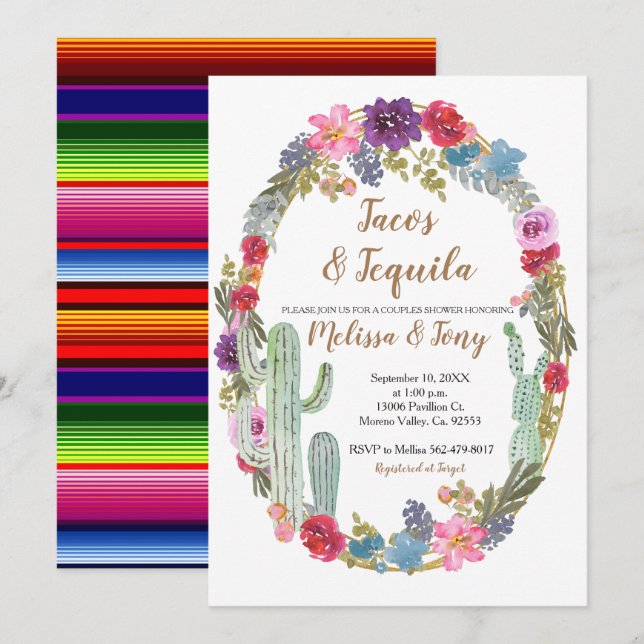 Invitation Douche pour les couples mexicains de tacos et de c (Devant / Derrière)