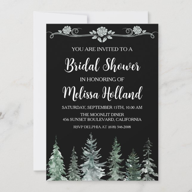 Invitation Douche pour mariée d'hiver des fleurs sauvages lun (Devant)