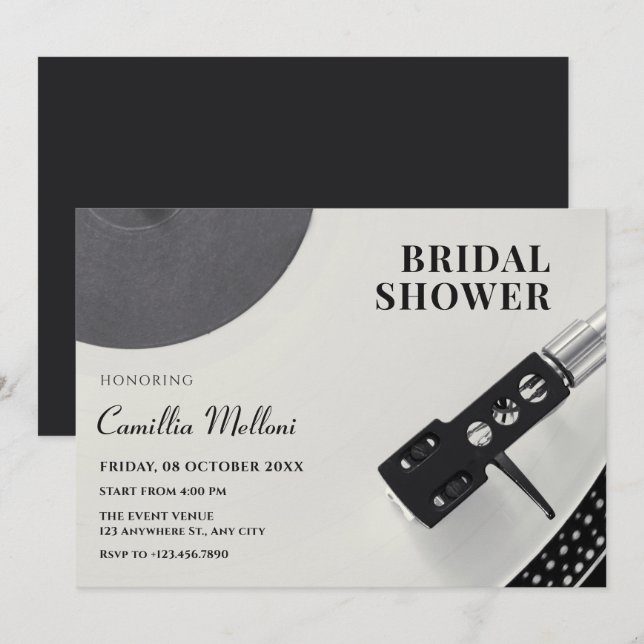 Invitation Douche pour mariée en vinyle (Devant / Derrière)