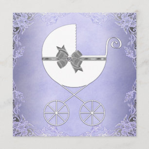 Invitation Douche pourpre et grise élégante de bébé