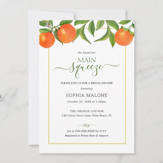 Invitation Douche principale Squeeze Orange Bride (Devant)