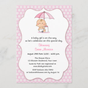 Invitation Douche rose de fille de pois