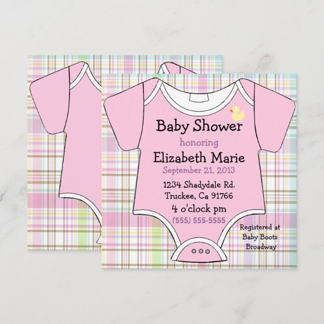 Invitation Douche rose d'équipement de bébé (Devant / Derrière)