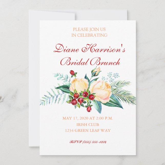 Invitation Douche rose et Berry Watercolor (Devant)