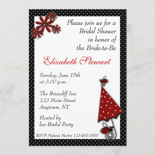 Invitation Douche rouge de coccinelles de parapluie