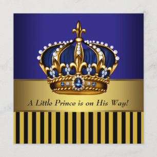 Invitation Douche royale de prince bébé d'or de noir de bleu