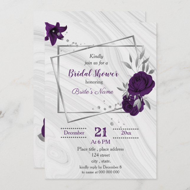 Invitation douche royale violette à nuptiale (Devant / Derrière)