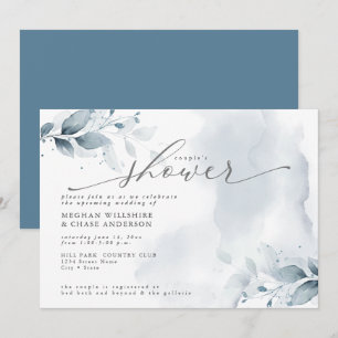 Invitation Douche Rustique Couple's Dusty Blue Foliage