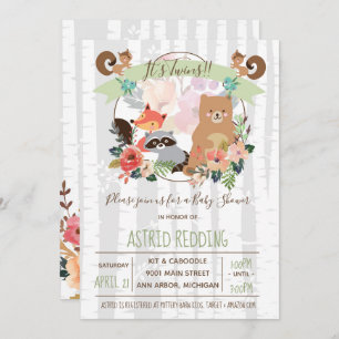 Invitation Douche rustique de jumeaux de région boisée de