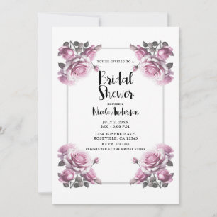 Invitation Douche Shabby Roses Rose Clair