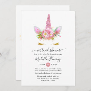 Invitation Douche Unicorne rose et or Floral par courrier