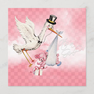 Invitation Douche Vintage pour bébé cigogne
