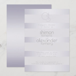 Invitation Douche   Violet Argent Stripes Monogramme