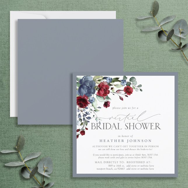 Invitation Douche virtuelle Dusty Blue Burgundy (Créateur téléchargé)