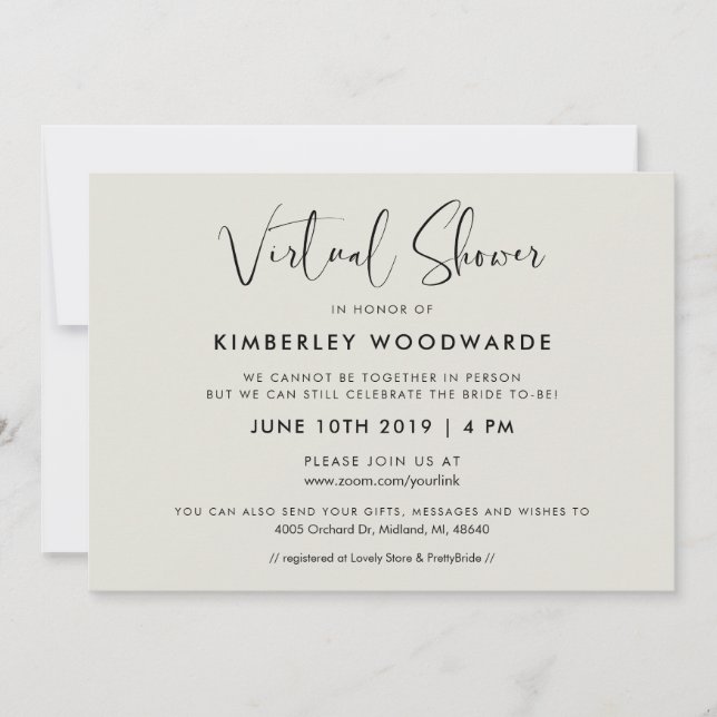 Invitation Douche virtuelle élégante et moderne (Devant)