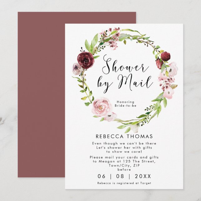 Invitation douche virtuelle par mail fleurie douche nuptiale (Devant / Derrière)