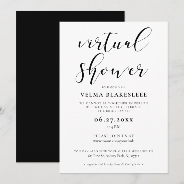 Invitation Douche virtuelle simple et élégante (Devant / Derrière)