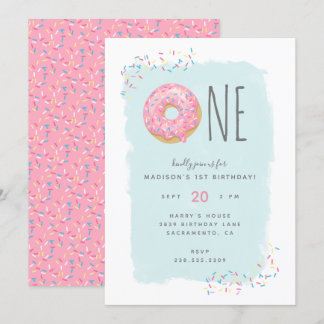 Invitation Doughnut rose pâle Parsemée 1er anniversaire