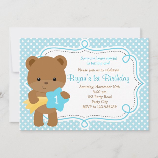 Invitation d'ours (1er anniversaire / Baby shower) (Devant)