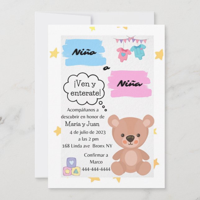 Invitation d'ours simple pour la révélation de gen (Devant)