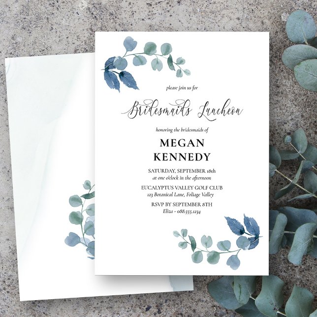 Invitation Douteux Eucalyptus Élégant Bridesmaiers Déjeuner (Bridesmaids Luncheon Invitation from my Dusty Eucalyptus Wedding Collection)