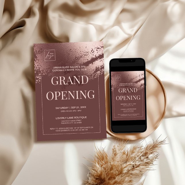 Invitation d'ouverture d'entreprise en bronze élég (Stylish bronze business grand opening einvite)