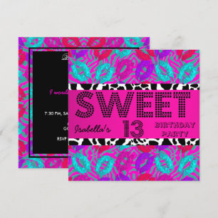 Invitation Doux 13 13e Anniversaire Lèvres Vache Violet Rose 