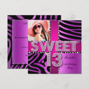 Invitation Doux 13 13e Anniversaire Zèbre Vache Rose Violet