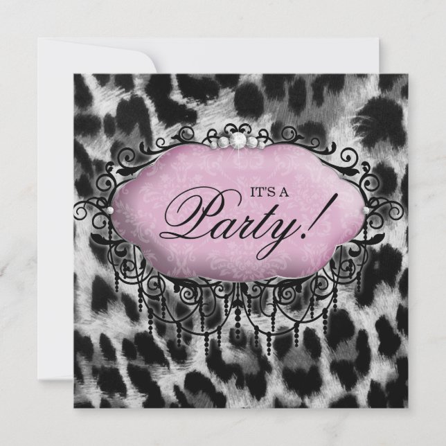Invitation Doux 16 Anniversaire Fête Cute Leopard Pink Wild (Devant)