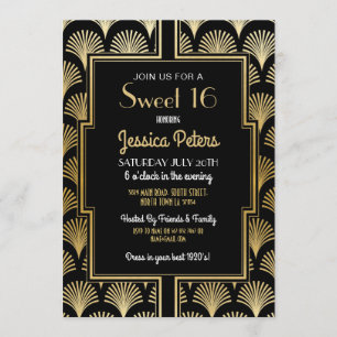 Invitation Doux 16 Anniversaire Gatsby Art Déco Gold 16e
