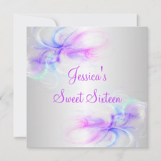 Invitation Doux 16 Anniversaires Silver & Pink Purple Blue Sw (Devant)