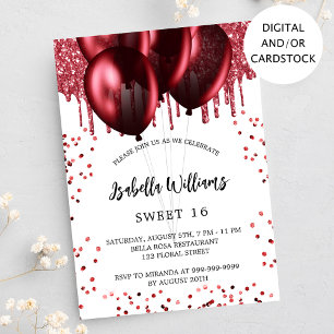 Invitation Doux 16 ballons rouges blanc