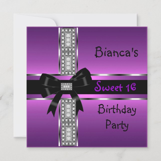 Invitation Doux 16 Diamants noirs en argent rose violet (Devant)