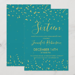 Invitation Doux 16 points Gold Foil Turquoise pour la fête d'