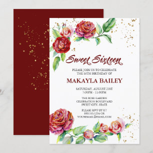 Invitation Doux 16 Roses Rouges Vintages Or Confetti Floral