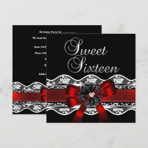 Invitation Doux 16 Rouge Dentelle Argent Noir Léopard Anniver