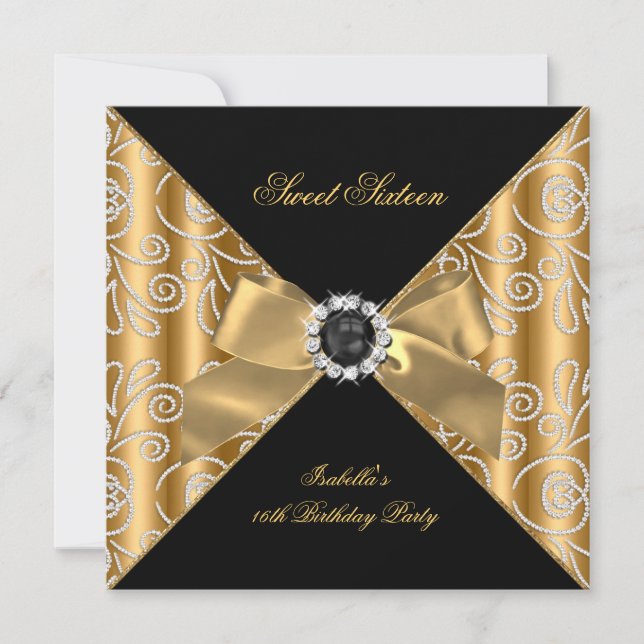 Invitation Doux 16 Seize Noir Bronze Or Faux Diamant (Devant)