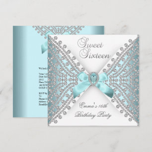 Invitation Doux 16 Seize Turquoise Bleu Argent Blanc Diamant