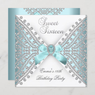 Invitation Doux 16 Seize Turquoise bleu argenté blanc diamant