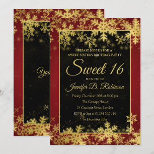 Invitation Doux 16 Snowflakes Red & Gold Birthday