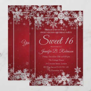 Invitation Doux 16 Snowflakes rouges argentés pour l'annivers
