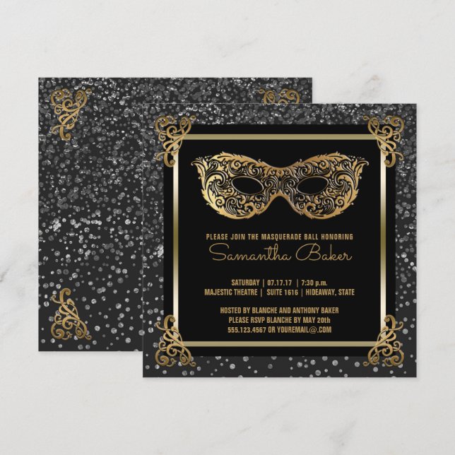Invitation Doux 16 Sweet sixteen Mascarade Gold Silver (Devant / Derrière)