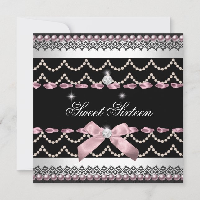Invitation Doux 16 Sweets sixteens blanc rose noir (Devant)