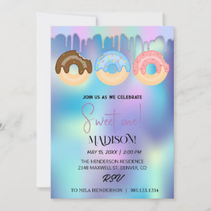 Invitation Doux beignets, couleurs arc-en-ciel, premier anniv