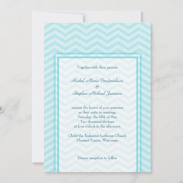 Invitation Doux budget personnalisé Chevron Aqua Blue Mariage (Devant)