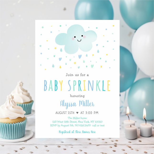 Invitation Doux Cloud Bleu Bébé Parsemer (Créateur téléchargé)