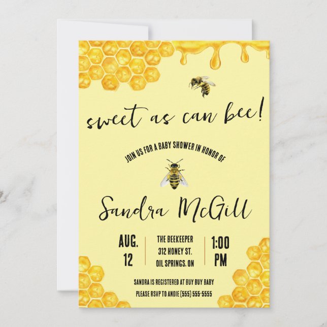 Invitation Doux comme Can Bee ! Abeille de miel, Miel, Baby s (Devant)