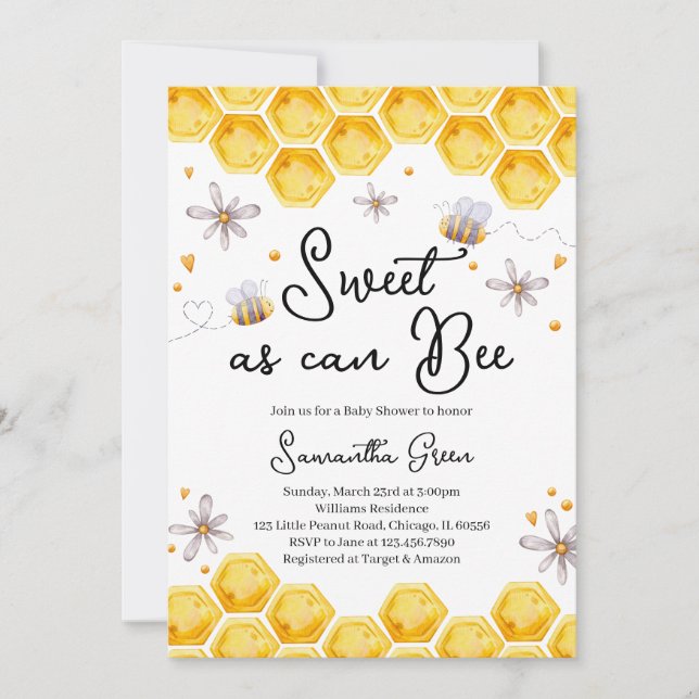 Invitation Doux comme peut Baby shower d'abeille (Devant)