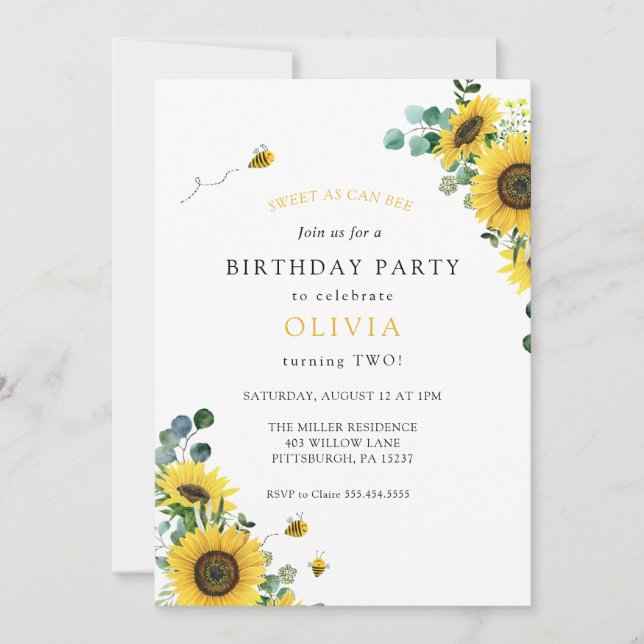 Invitation Doux comme peut Bee Anniversaire (Devant)